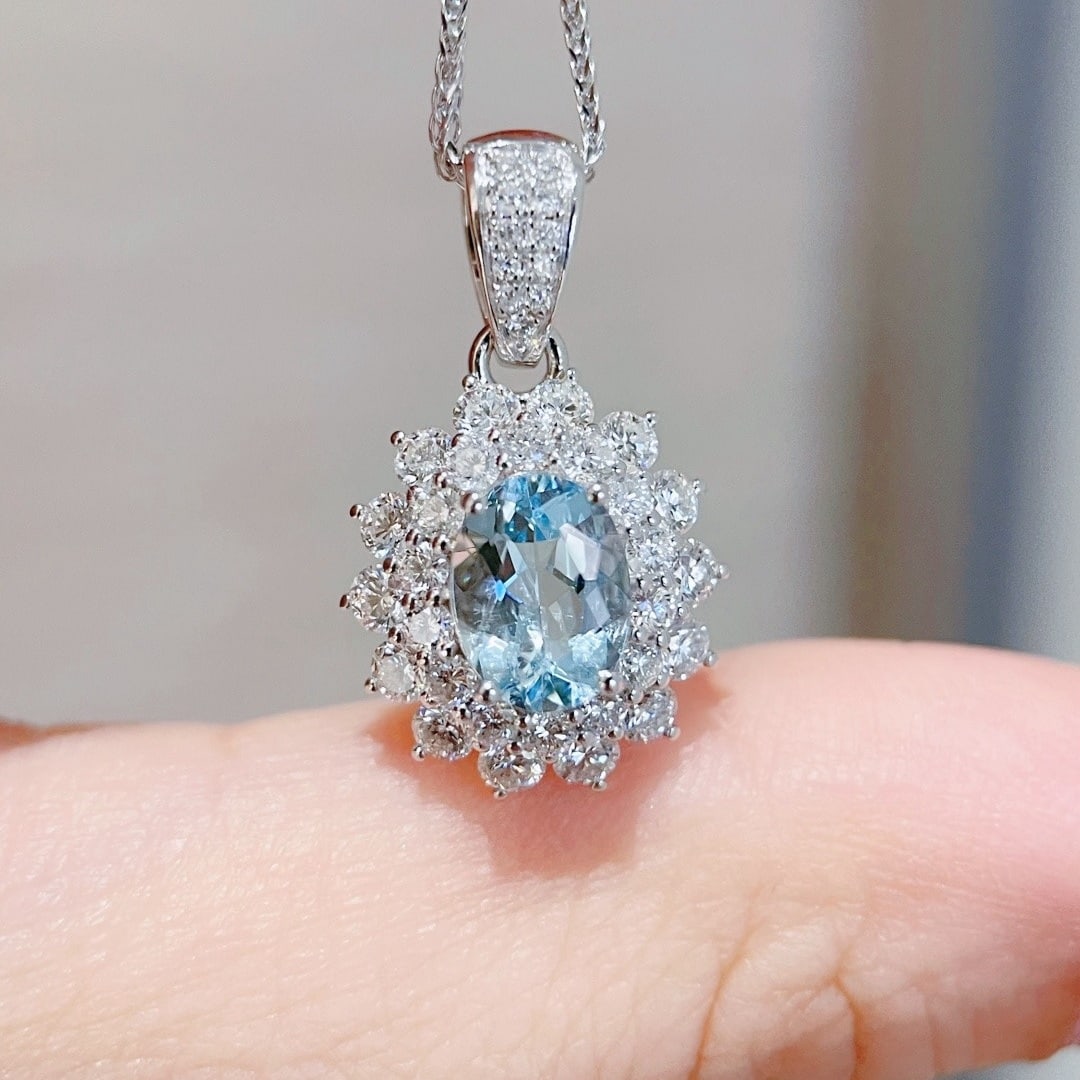14k Gold 2.5 Ctw Natural Aquamarine & Diamond Pendant( Without Chain ) - 5