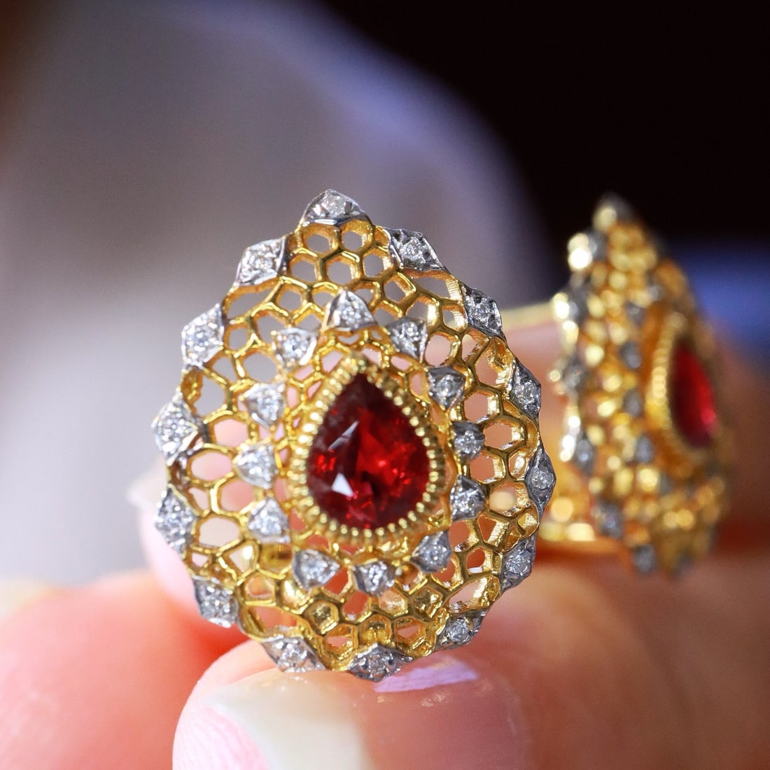 14k Gold 0.98 Ctw Natural Ruby & Diamond Earrings - 4