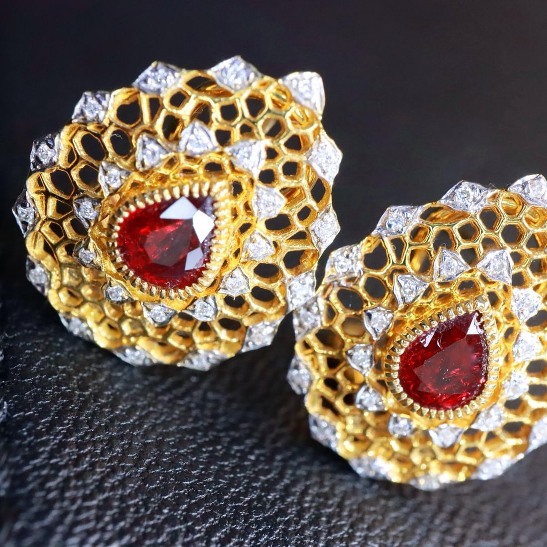 14k Gold 0.98 Ctw Natural Ruby & Diamond Earrings - 6