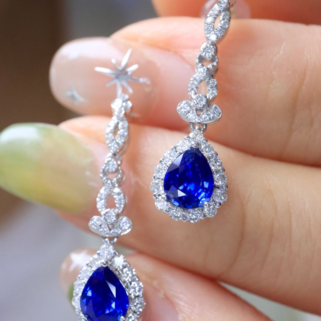 14k Gold 1.62 Ctw Vivid Blue Natural Sapphire & Diamond Earrings - 6