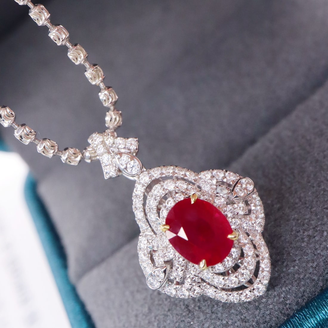 14k Gold 1.58 Ctw Vivid Red Natural Ruby & Diamond Pendant( Without Chain ) - 3