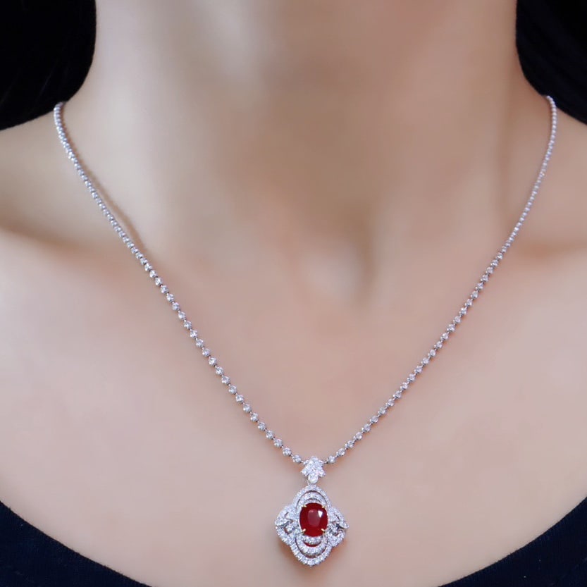 14k Gold 1.58 Ctw Vivid Red Natural Ruby & Diamond Pendant( Without Chain ) - 5