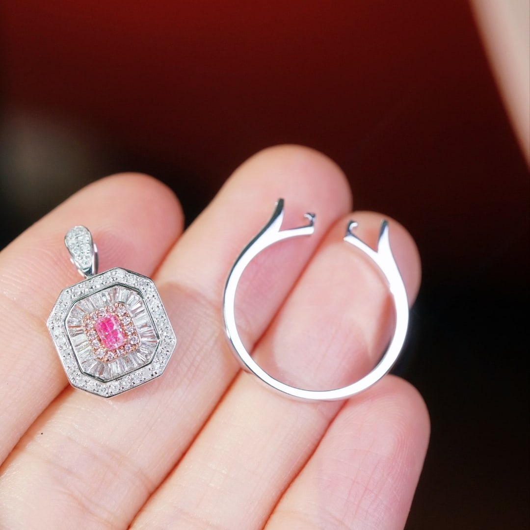 14k Gold 0.70 Ctw Natural Pink Diamond & Diamond Ring/pendant( Without Chain ) - 6