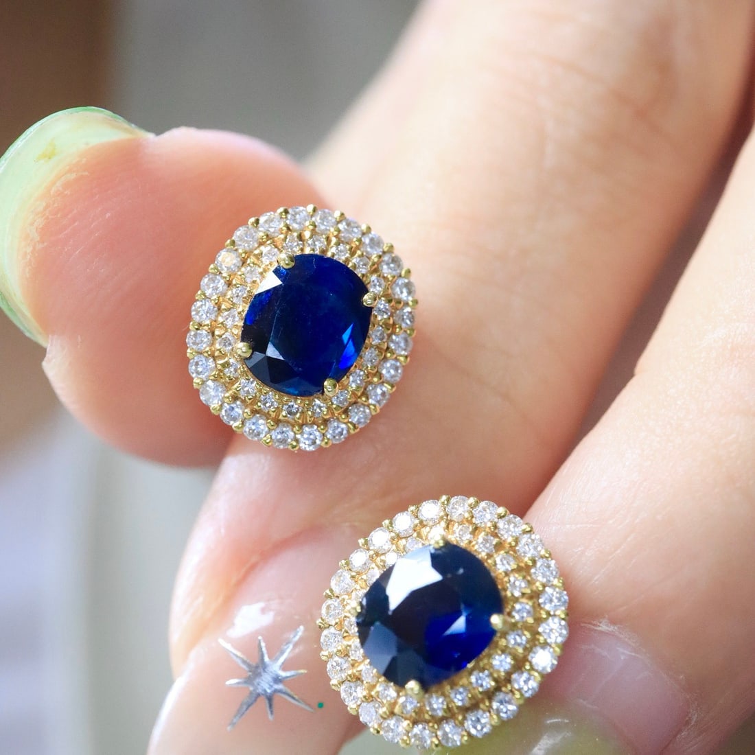 14k Gold 2.90 Ctw Natural Sapphire & Diamond Earrings - 2