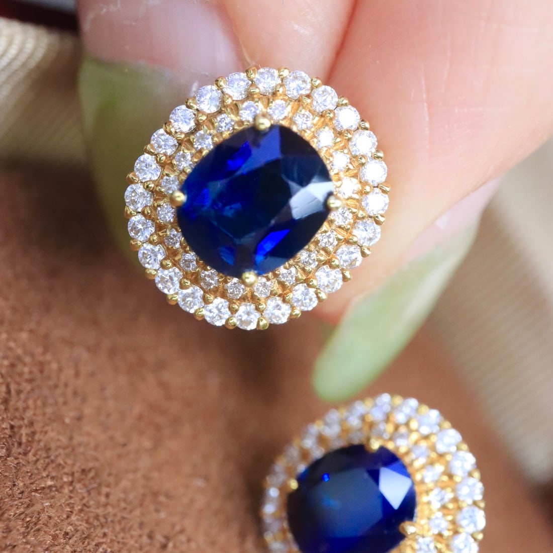 14k Gold 2.90 Ctw Natural Sapphire & Diamond Earrings - 3