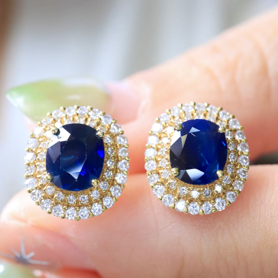14k Gold 2.90 Ctw Natural Sapphire & Diamond Earrings - 4