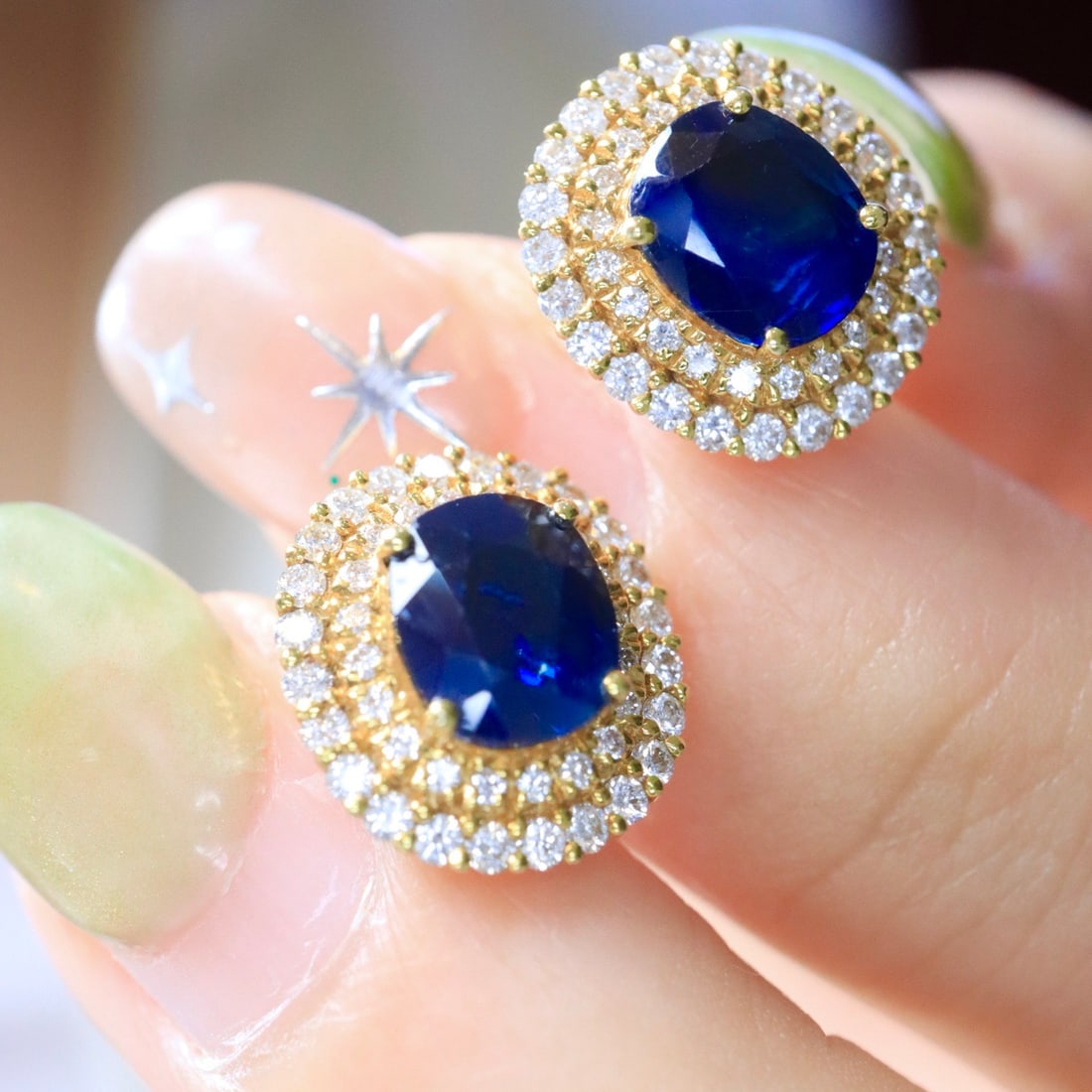 14k Gold 2.90 Ctw Natural Sapphire & Diamond Earrings - 5