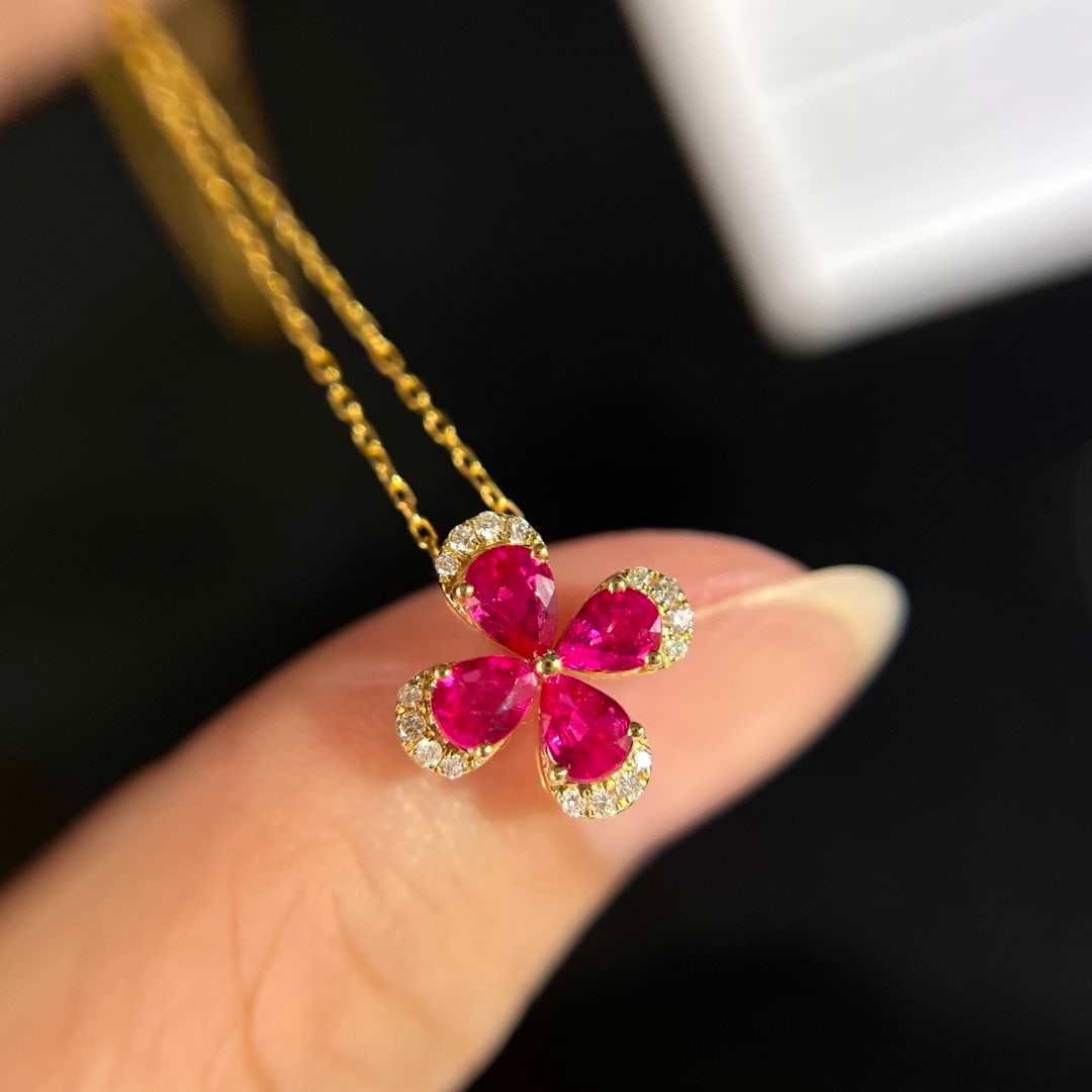 14k Gold 1.04 Ctw Natural Ruby & Diamond Necklace - 2