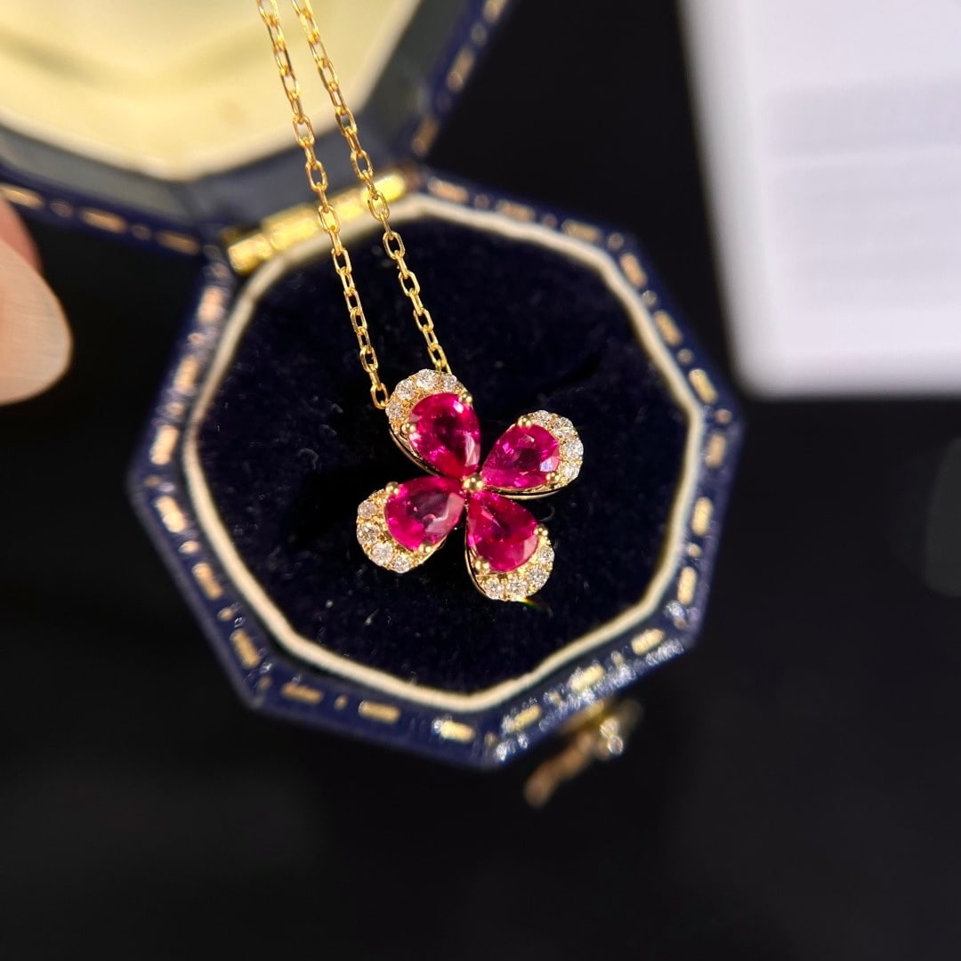 14k Gold 1.04 Ctw Natural Ruby & Diamond Necklace - 3