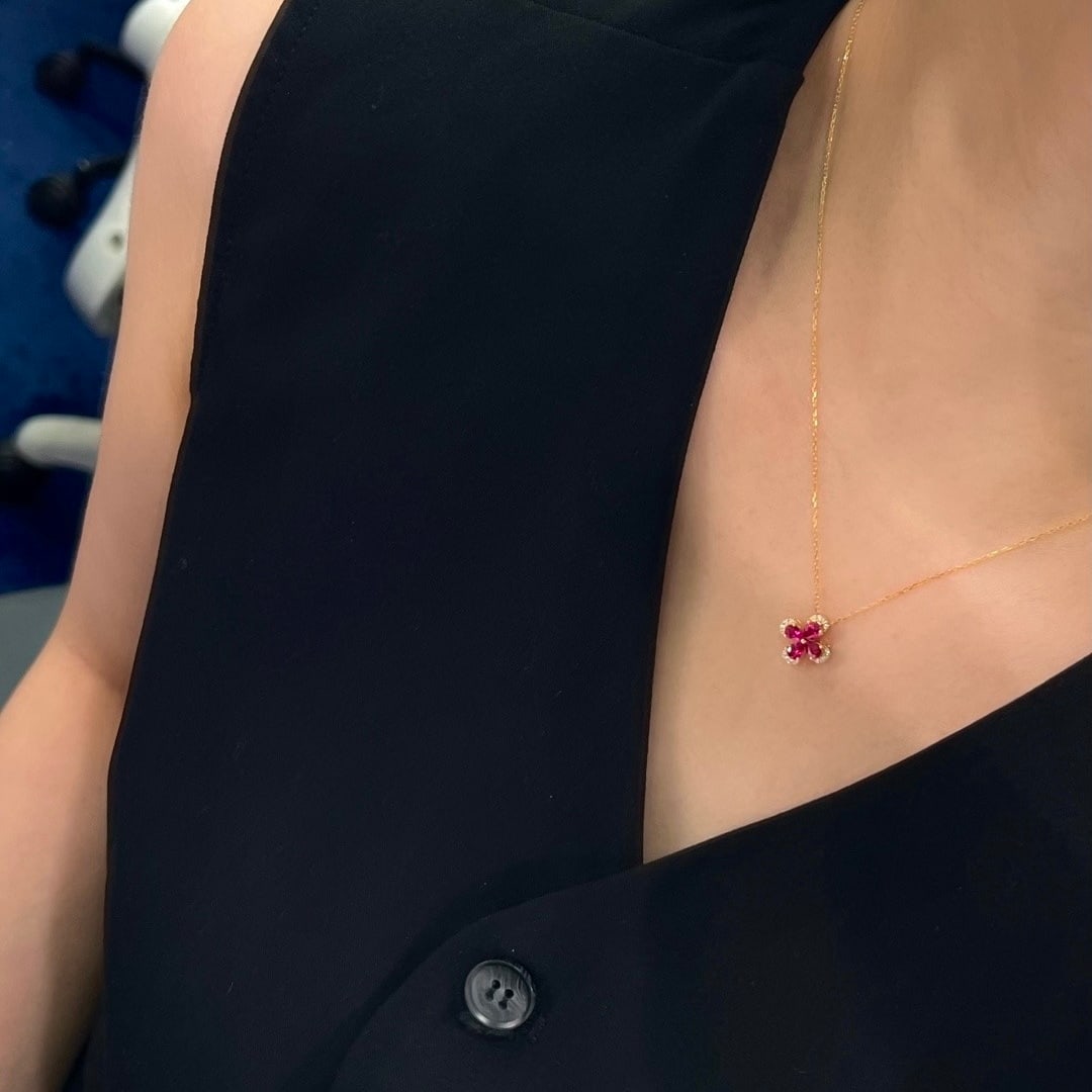 14k Gold 1.04 Ctw Natural Ruby & Diamond Necklace - 4