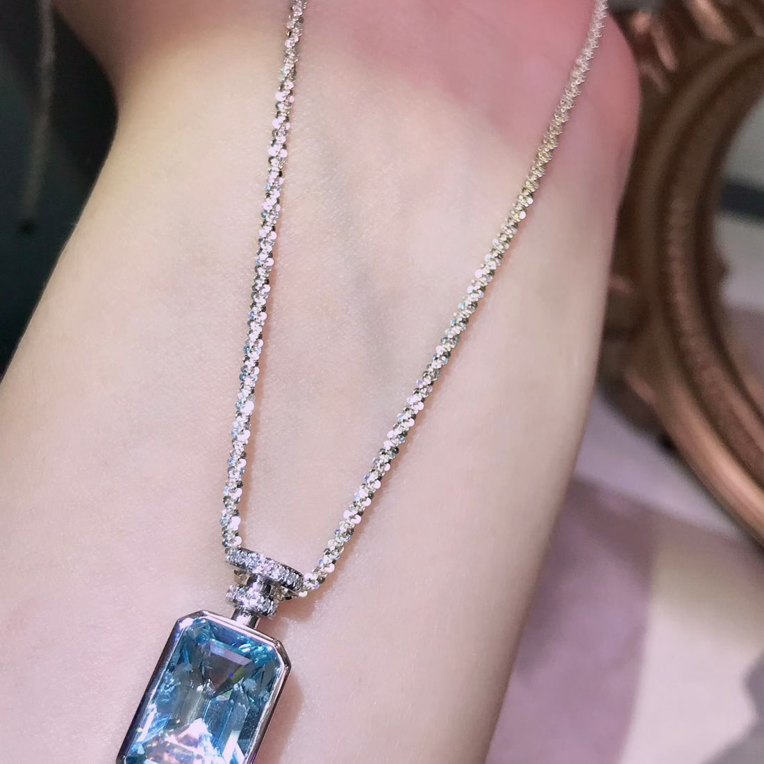 14k Gold 4.3 Ct Natural Aquamarine & Diamond Pendant( Without Chain ) - 4
