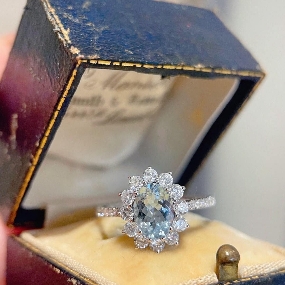 14k Gold 1.6 Ctw Natural Aquamarine & Diamond Ring - 2