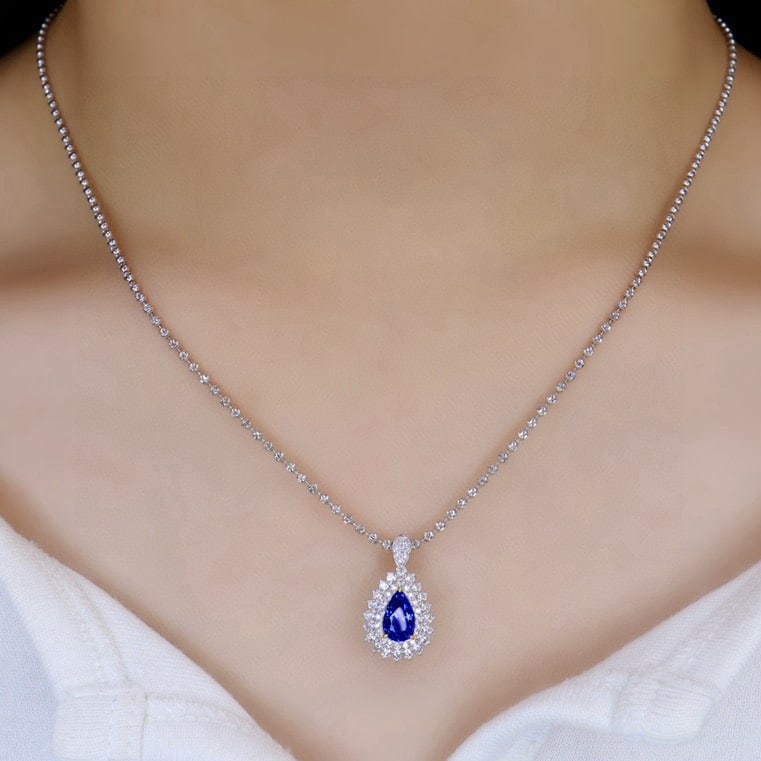14k Gold 1.89 Ctw Vivid Blue Natural Sapphire & Diamond Ring/pendant( Without Chain ) - 5