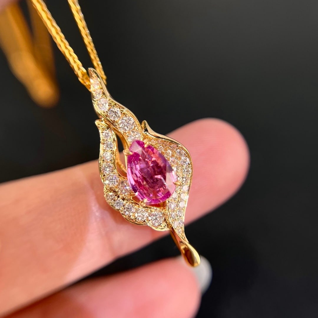 14k Gold 1.51 Ctw Natural Sapphire & Diamond Pendant( Without Chain ) - 2