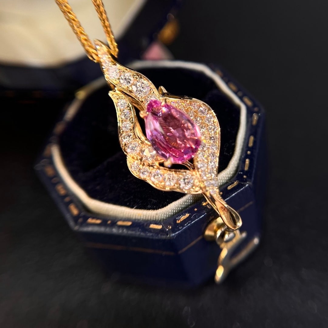 14k Gold 1.51 Ctw Natural Sapphire & Diamond Pendant( Without Chain ) - 3