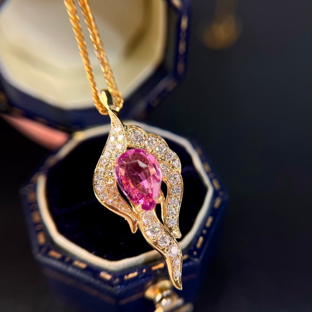 14k Gold 1.51 Ctw Natural Sapphire & Diamond Pendant( Without Chain ) - 4