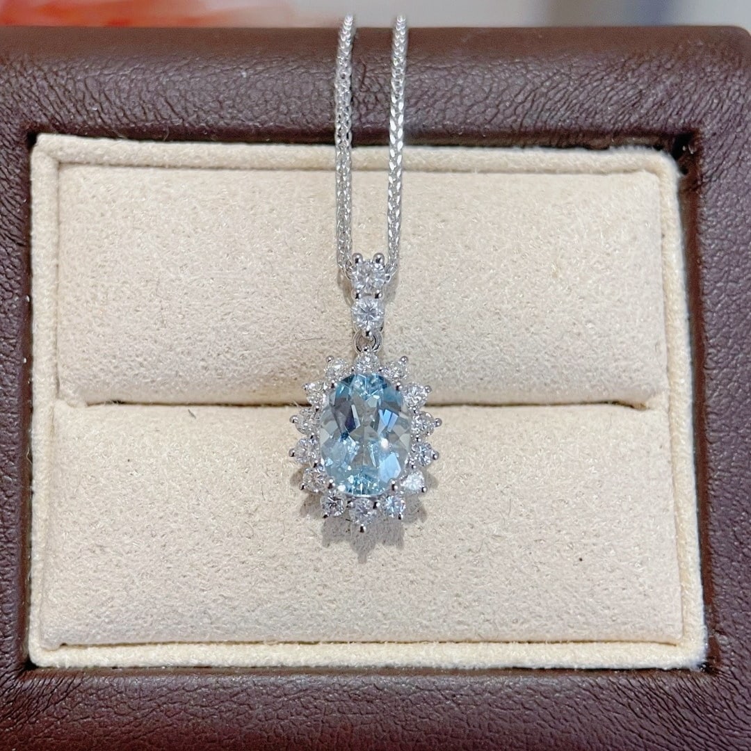14k Gold 1.30 Ctw Natural Aquamarine & Diamond Pendant( Without Chain ) - 2