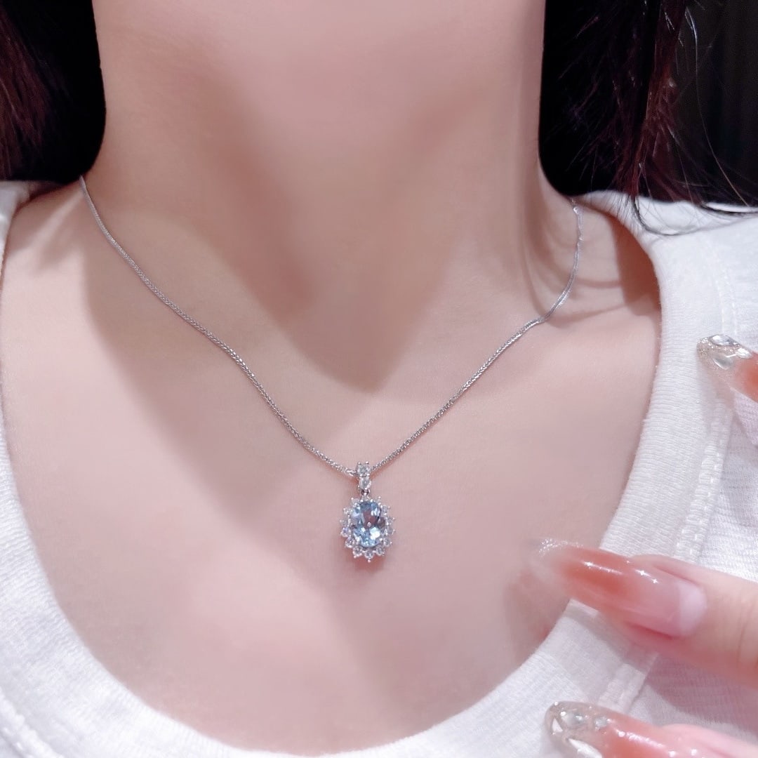 14k Gold 1.30 Ctw Natural Aquamarine & Diamond Pendant( Without Chain ) - 3