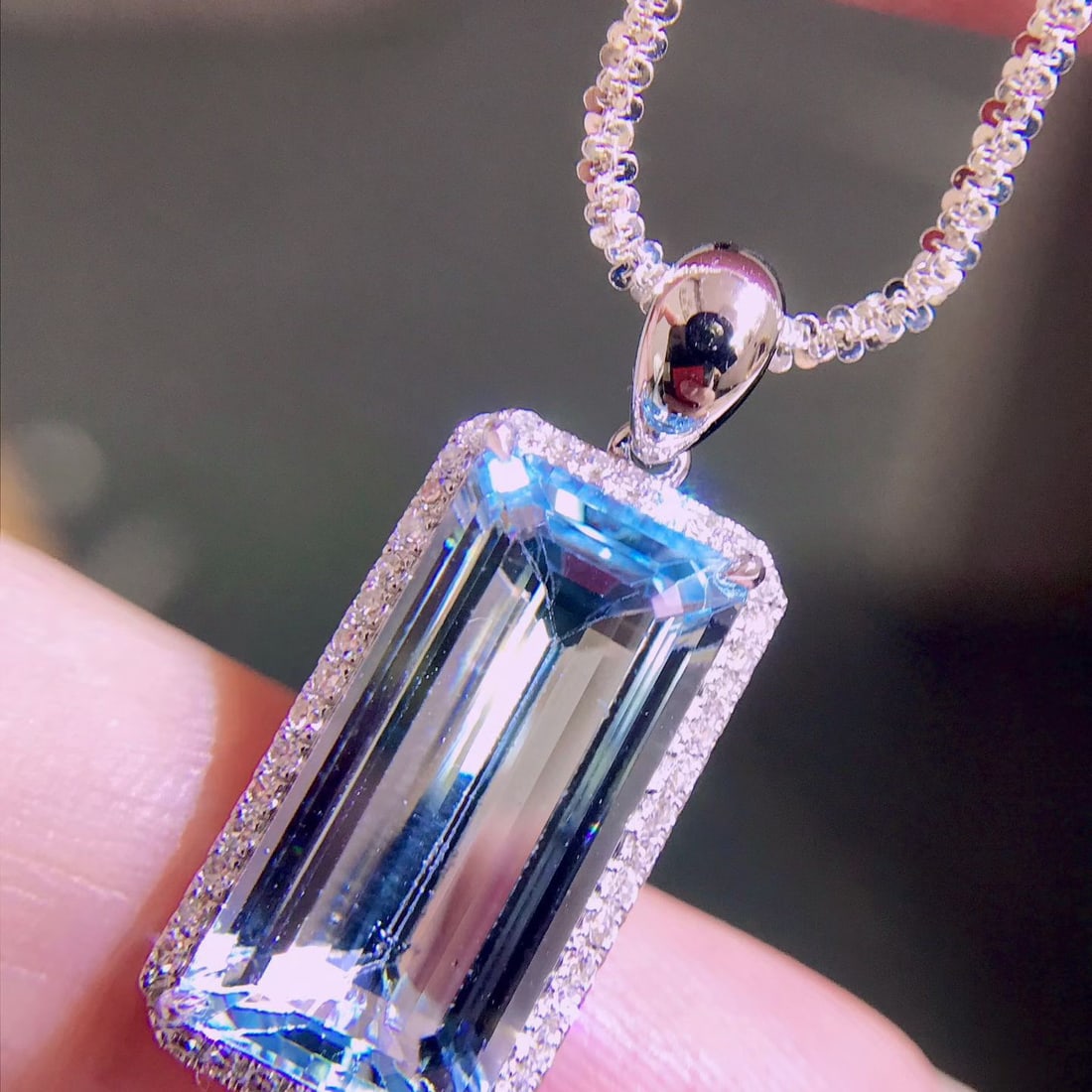 14k Gold 4.88 Ctw Natural Aquamarine & Diamond Pendant( Without Chain ) - 2