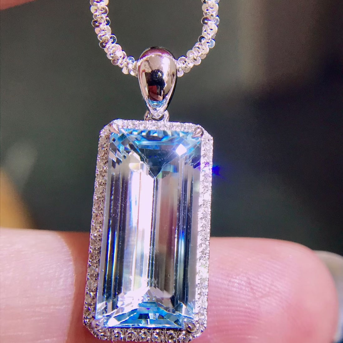 14k Gold 4.88 Ctw Natural Aquamarine & Diamond Pendant( Without Chain ) - 3