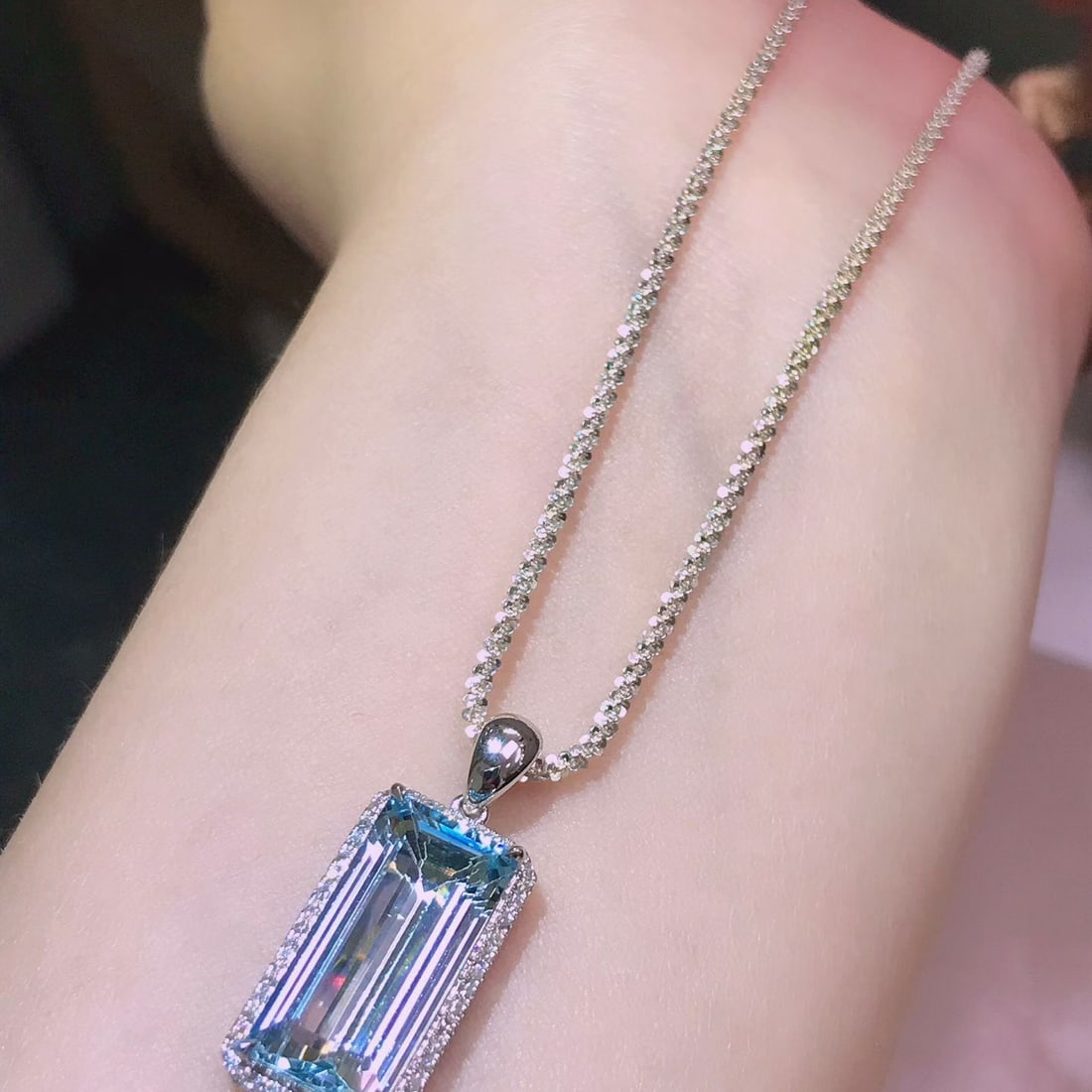 14k Gold 4.88 Ctw Natural Aquamarine & Diamond Pendant( Without Chain ) - 4