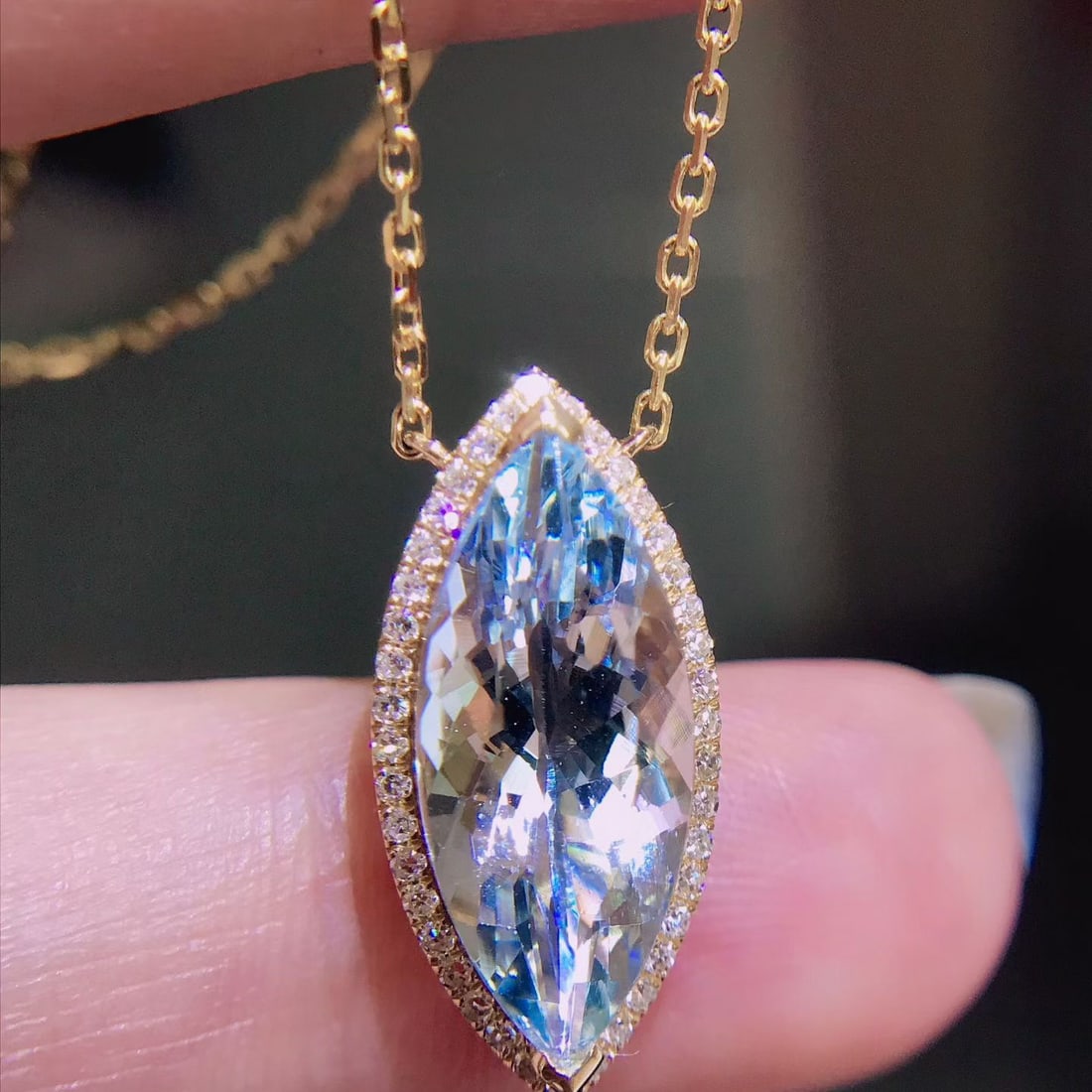 14k Gold 3.56 Ctw Natural Aquamarine & Diamond Necklace - 3