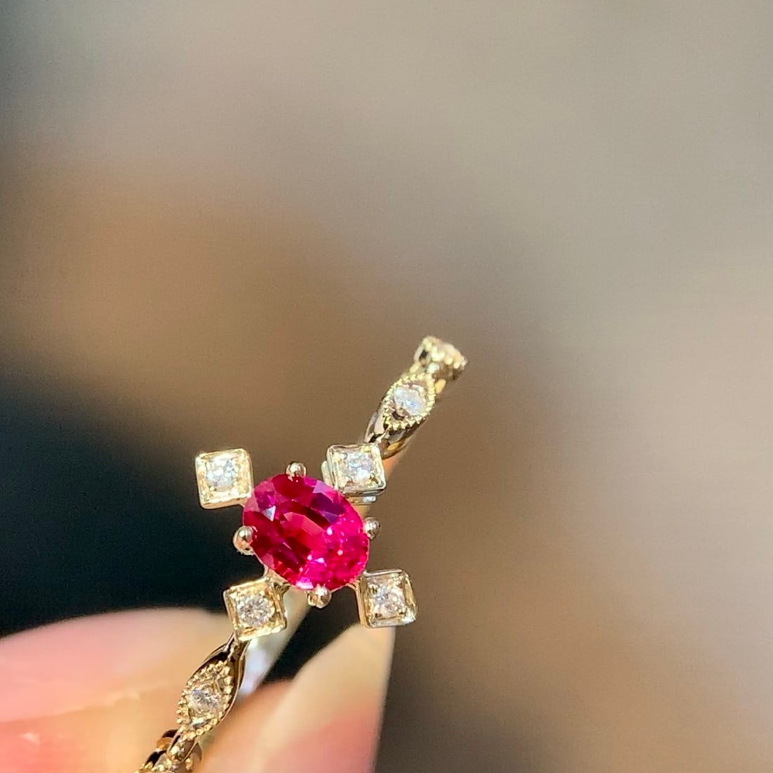 14k Gold 0.37 Ctw Natural Ruby & Diamond Ring - 2