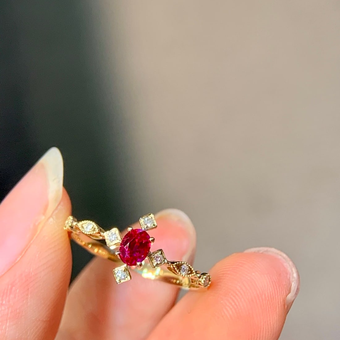 14k Gold 0.37 Ctw Natural Ruby & Diamond Ring - 3