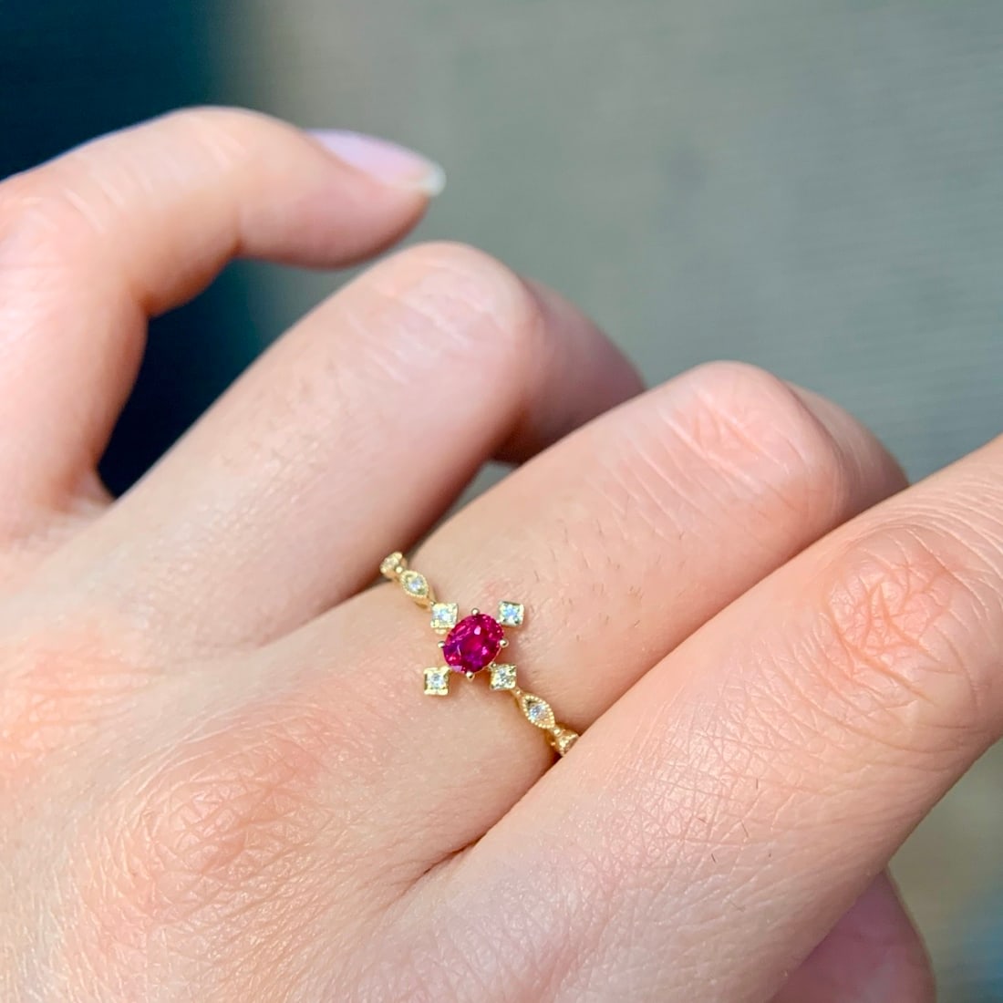 14k Gold 0.37 Ctw Natural Ruby & Diamond Ring - 4