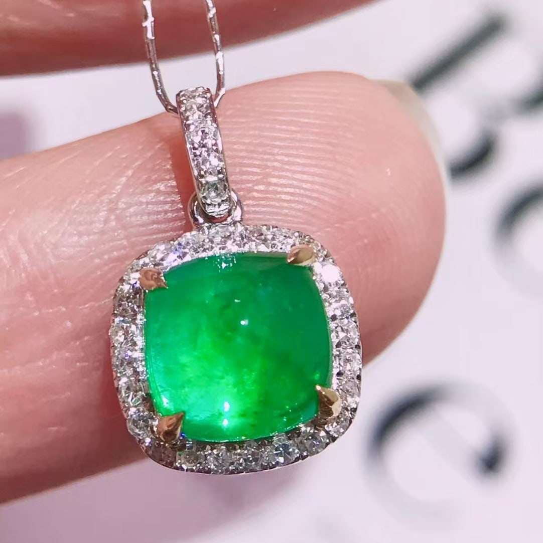 14k Gold 1.75 Ctw Natural Emerald & Diamond Pendant( Without Chain ) - 2