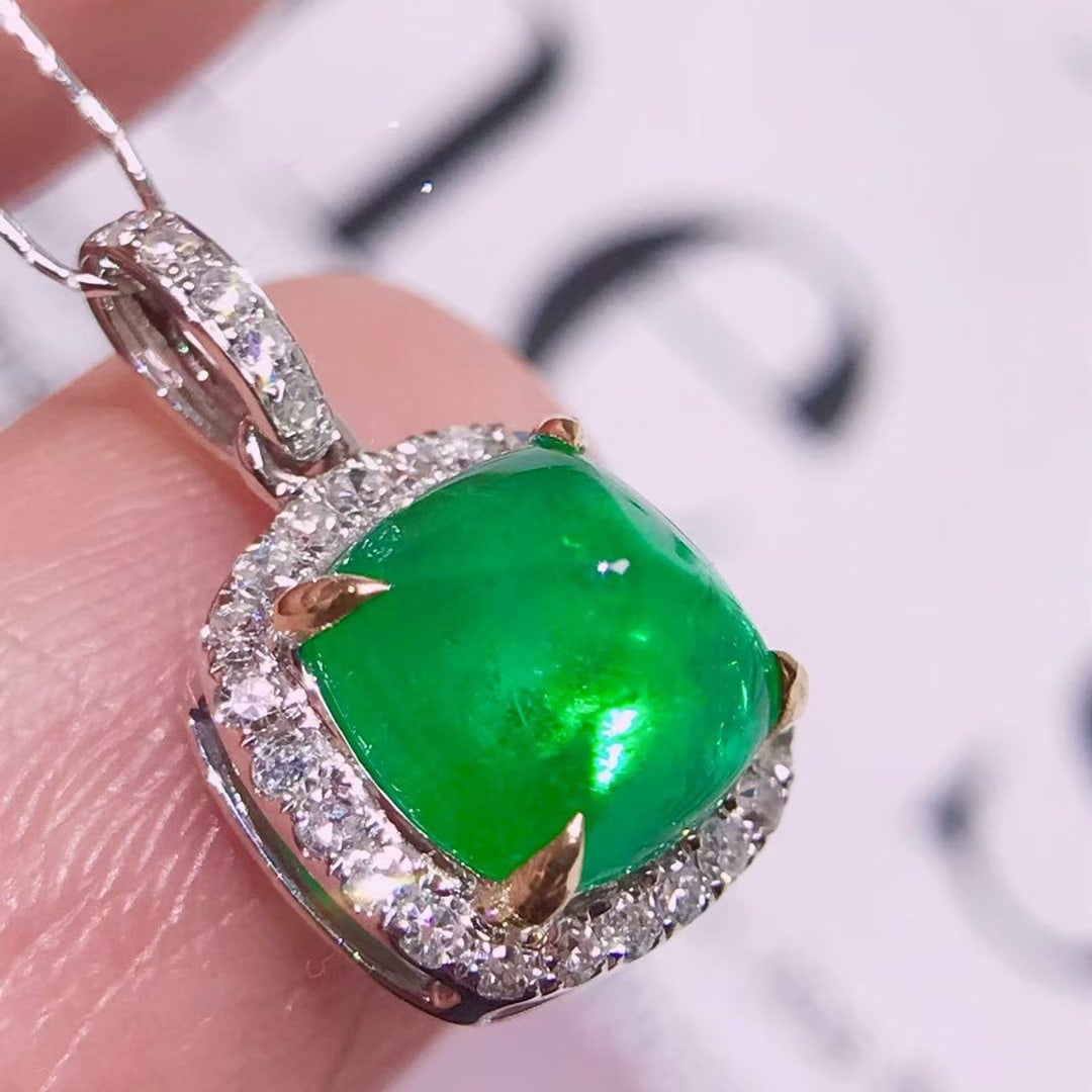 14k Gold 1.75 Ctw Natural Emerald & Diamond Pendant( Without Chain ) - 3