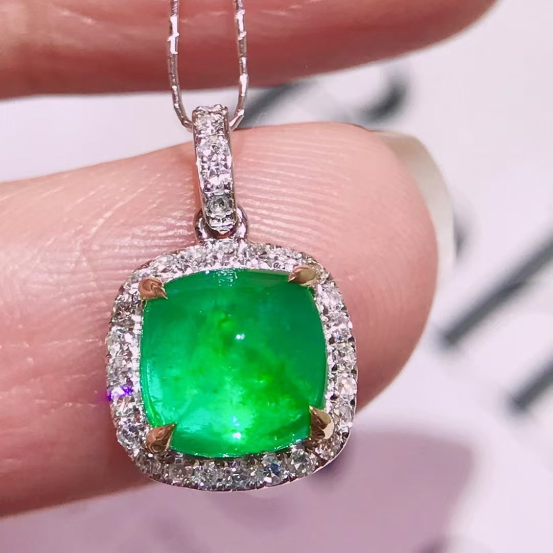 14k Gold 1.75 Ctw Natural Emerald & Diamond Pendant( Without Chain ) - 4