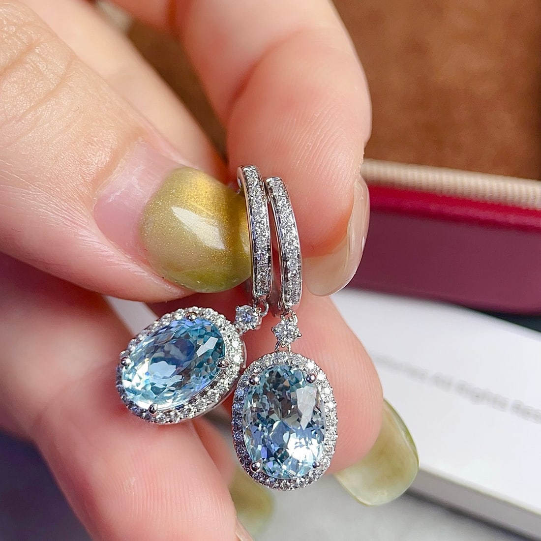 14k Gold 6.56 Ctw Natural Aquamarine & Diamond Earrings - 2