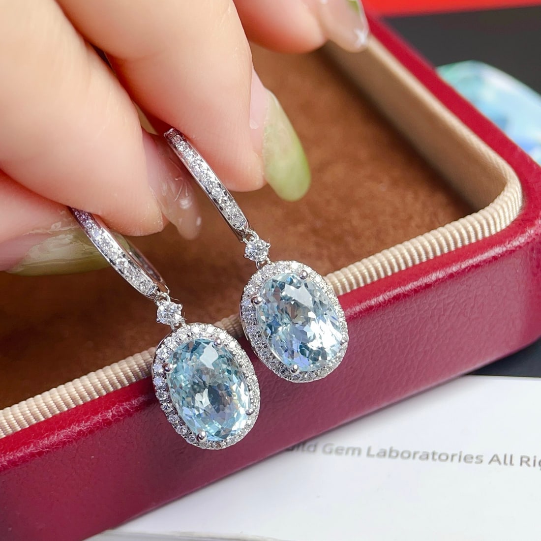 14k Gold 6.56 Ctw Natural Aquamarine & Diamond Earrings - 4