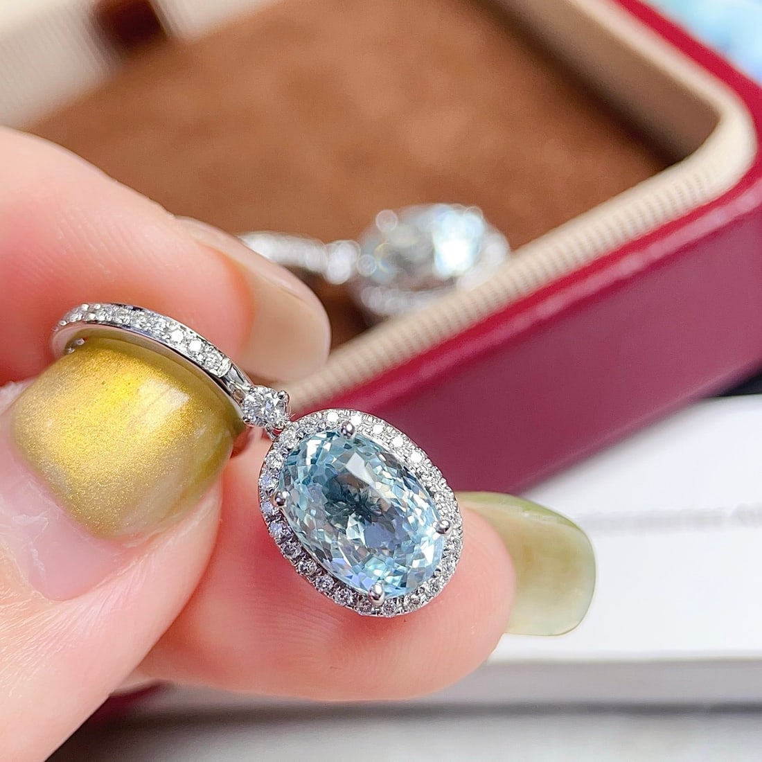 14k Gold 6.56 Ctw Natural Aquamarine & Diamond Earrings - 5