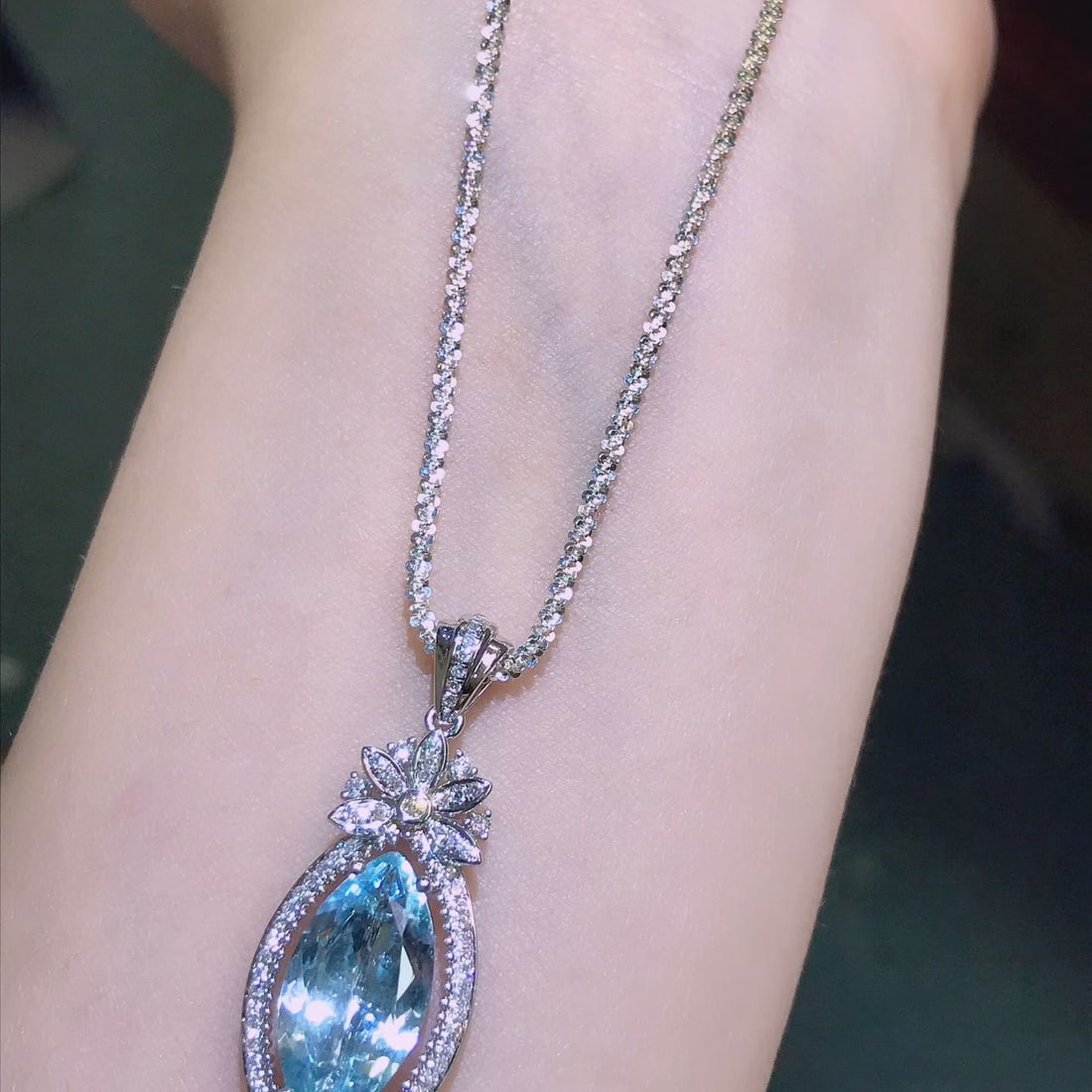 14k Gold 3.3 Ctw Natural Aquamarine & Diamond Pendant( Without Chain ) - 4