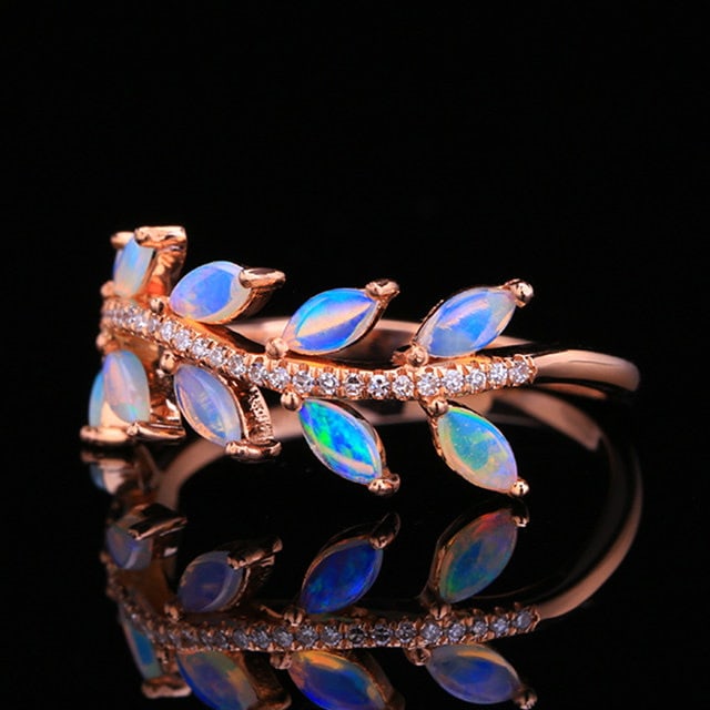 14k Gold 0.52 Ctw Natural Opal & Diamond Ring - 2