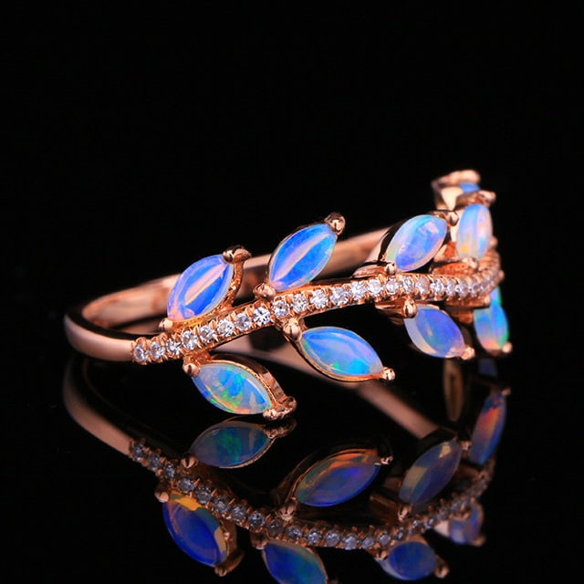 14k Gold 0.52 Ctw Natural Opal & Diamond Ring - 3