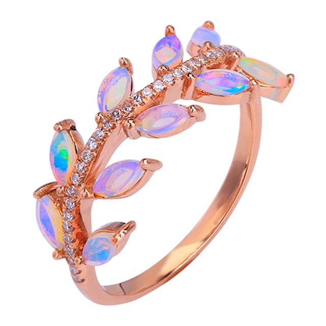 14k Gold 0.52 Ctw Natural Opal & Diamond Ring - 5
