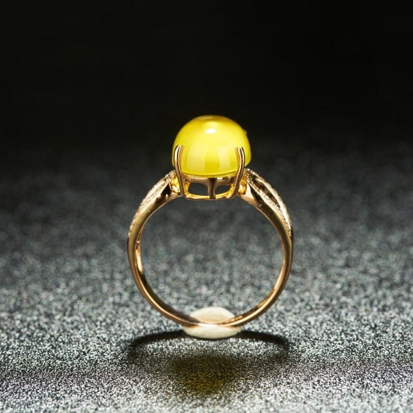 14k Gold 6.1 Ct Natural Prehnite & Diamond Ring - 6