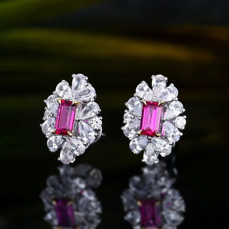 14k Gold 0.65 Ct Natural Ruby & Sapphire Earrings - 2