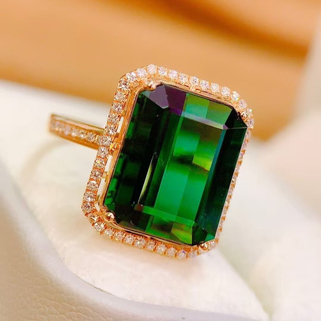 14k Gold 11.62 Ctw Natural Tourmaline & Diamond Ring - 5