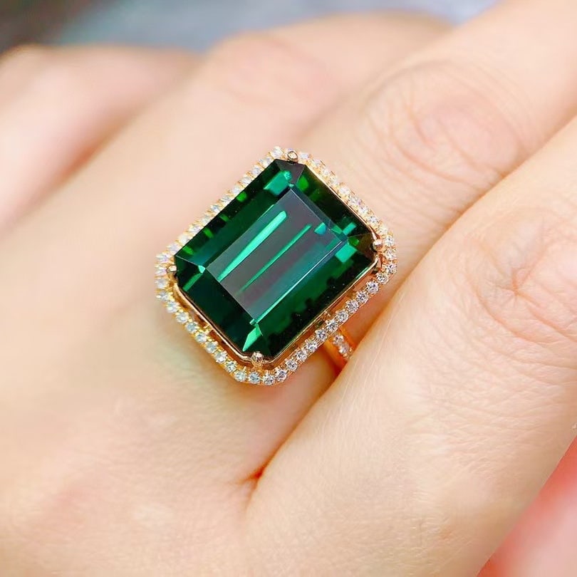 14k Gold 11.62 Ctw Natural Tourmaline & Diamond Ring - 6
