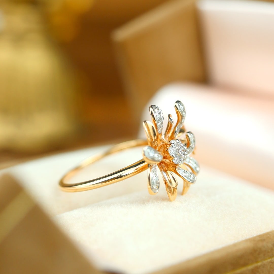 14k Gold 0.25 Ct Natural H Diamond & Flowers Ring - 5
