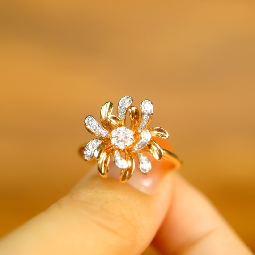 14k Gold 0.25 Ct Natural H Diamond & Flowers Ring - 6