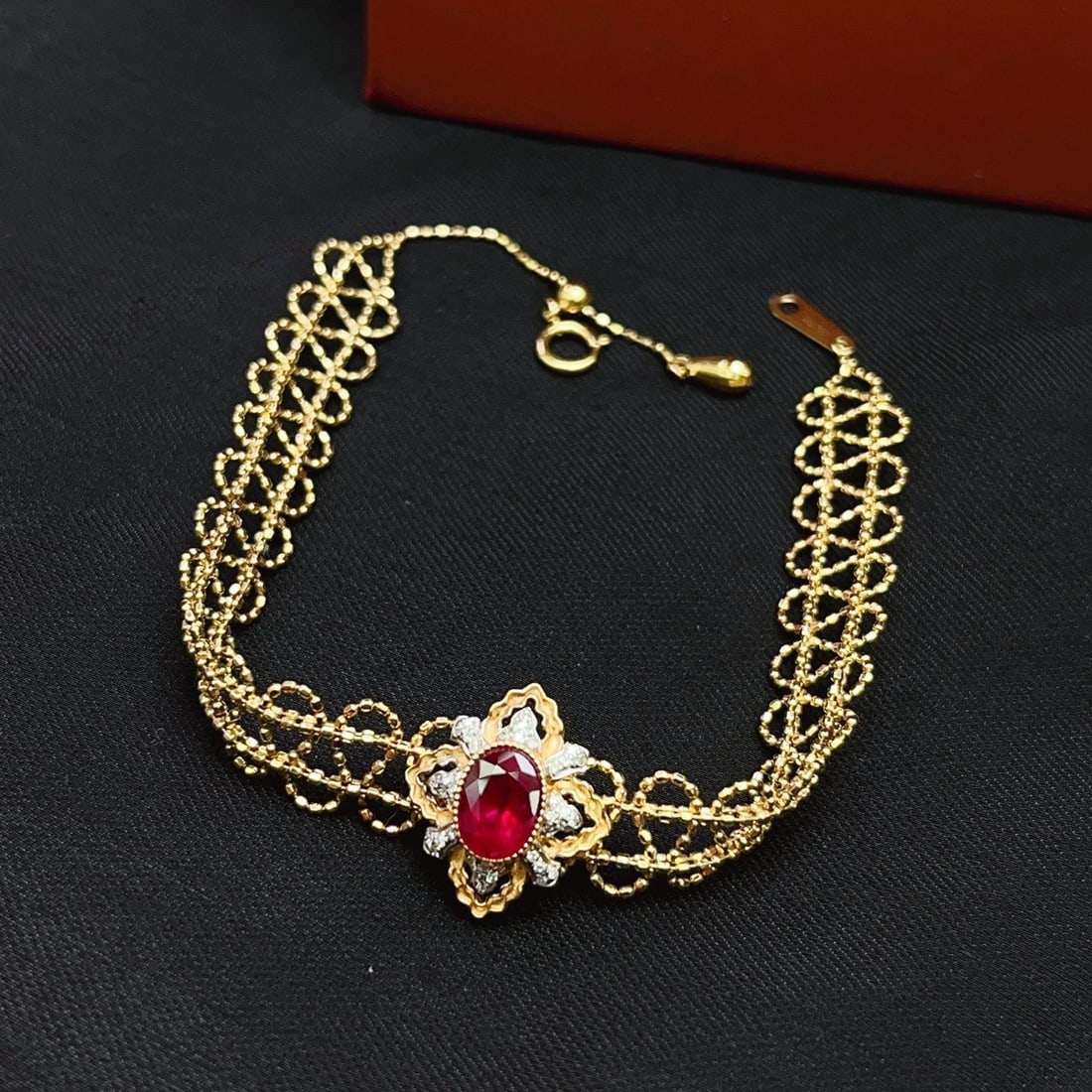 14k Gold 1.15 Ct Vivid Red Natural Ruby & Diamond Bracelet - 4