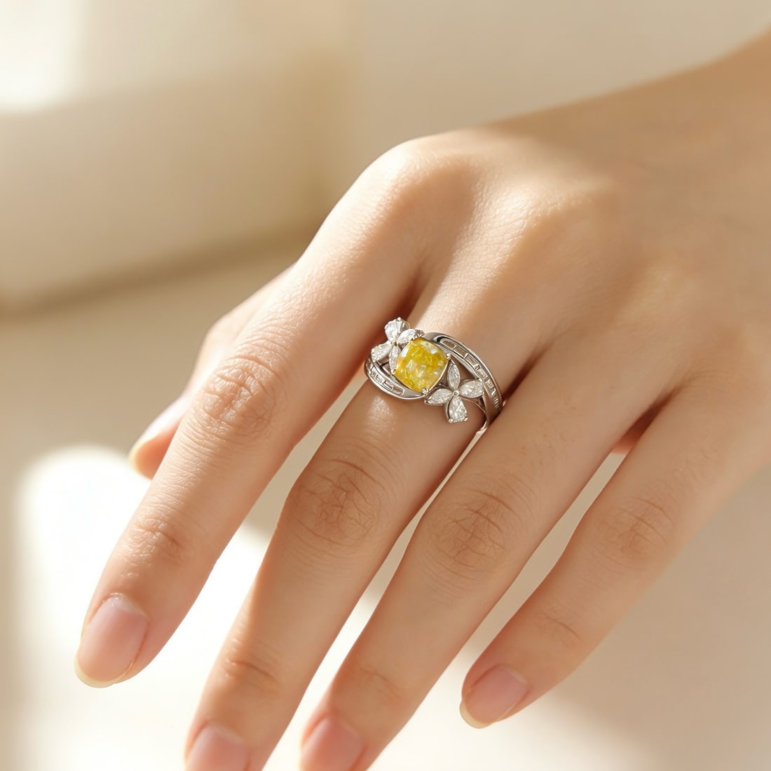 14k Gold 1.73 Ctw Natural Yellow Diamond & Diamond Ring - 4