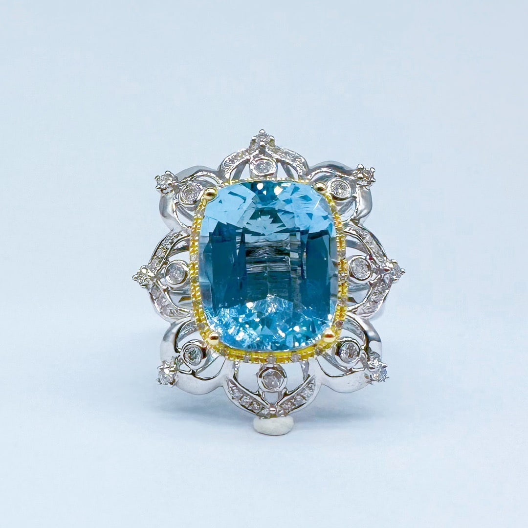 14k Gold 5.54 Ctw Natural Aquamarine & Diamond Ring/pendant( Without Chain ) (1 of 5)