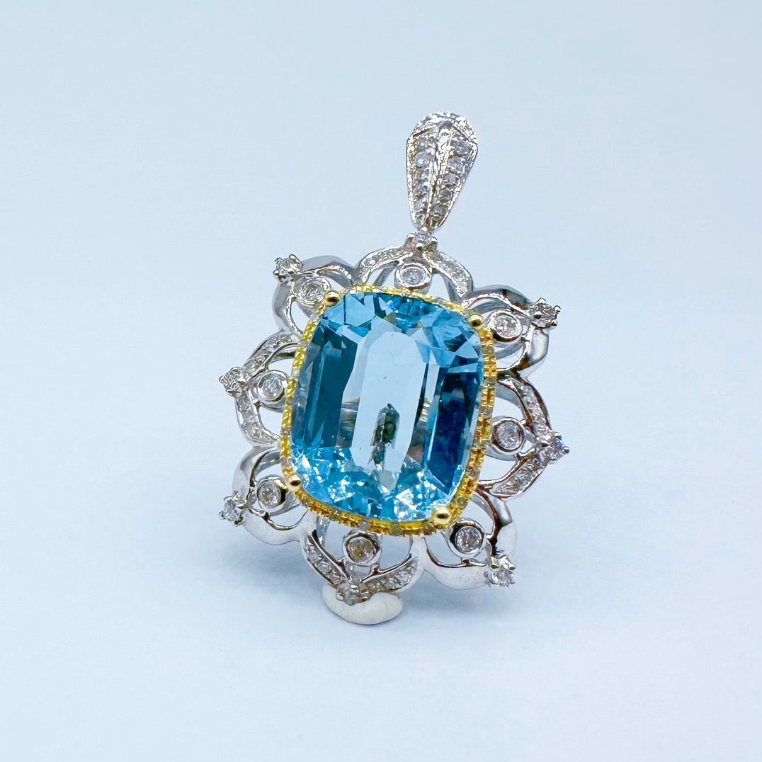 14k Gold 5.54 Ctw Natural Aquamarine & Diamond Ring/pendant( Without Chain ) - 3