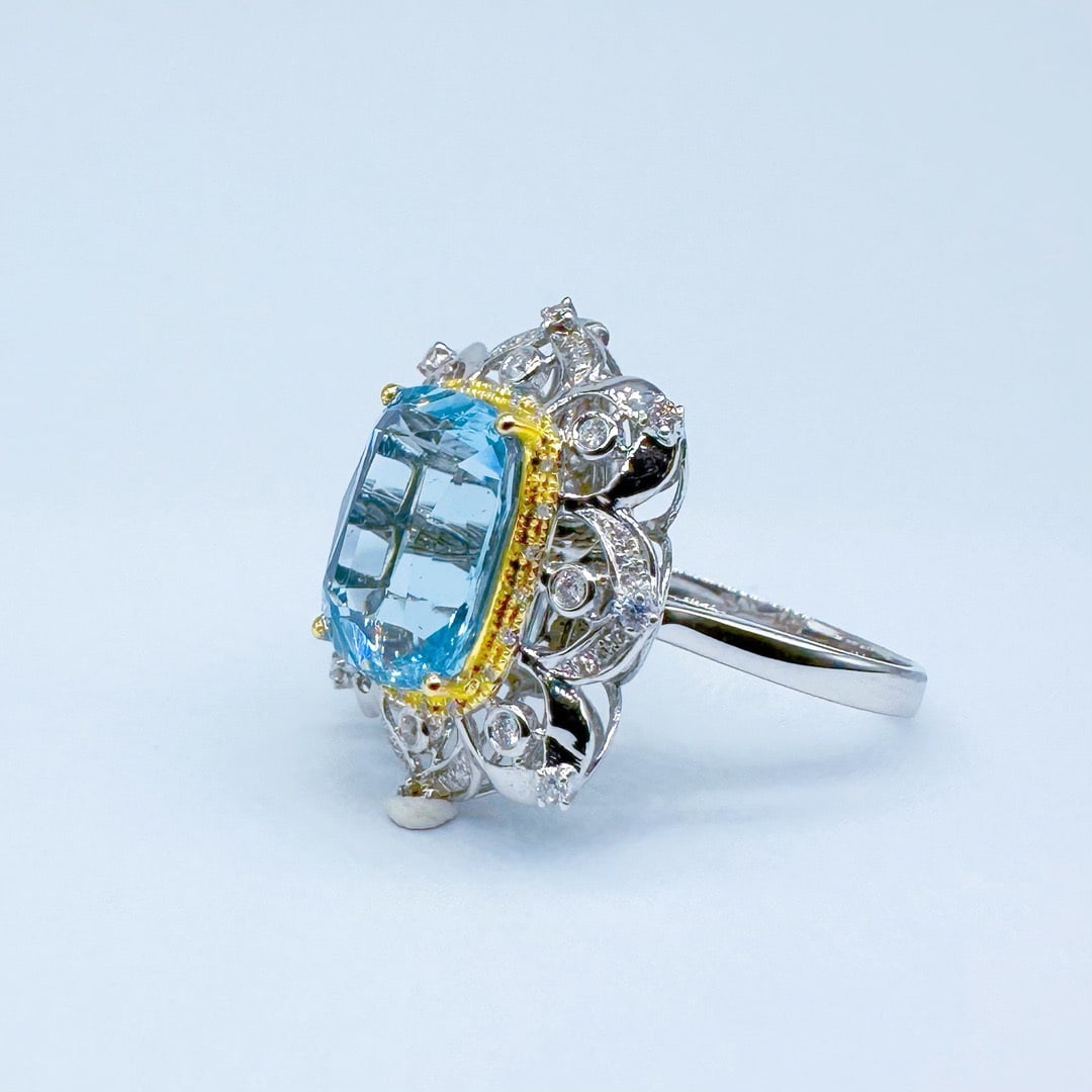 14k Gold 5.54 Ctw Natural Aquamarine & Diamond Ring/pendant( Without Chain ) - 4